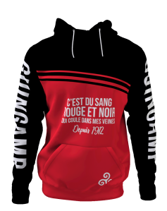 Sweat à capuche C'est du sang rouge et noir qui coule dans mes veines - Supporters Guingamp