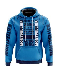 Veste à capuche C'est du sang bleu ciel et bleu marine qui coule dans mes veines - Supporters Montpellier