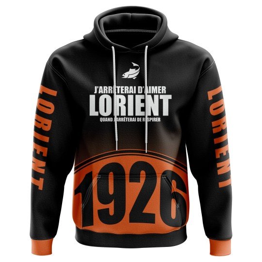 Sweat à capuche J'arrêterai d'aimer Lorient quand j'arrêterai de respirer - Supporters Lorient